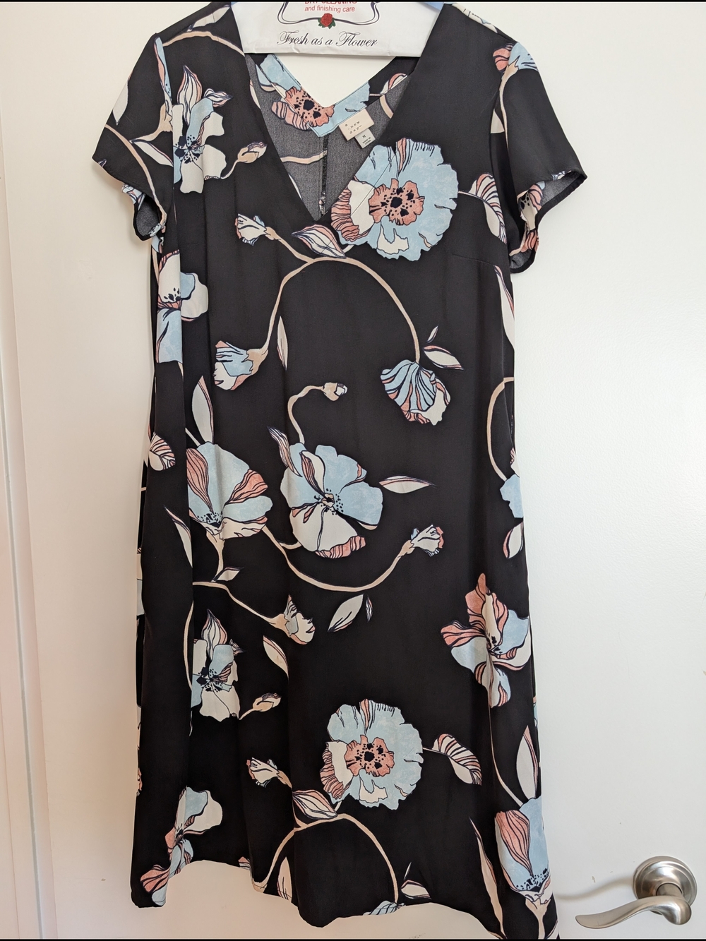 a new day Black Floral Midi Dress with Blue & Pink Blooms